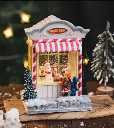 Yılbaşı Temalı Şekerci Dükkanı Kar Küresi Işıklı Müzikli Alk3191