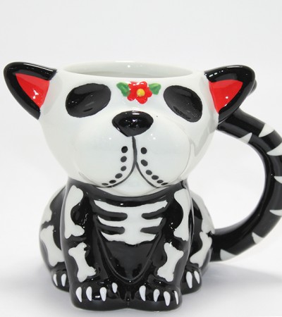 Day Of The Dead Köpek Figürlü 3D Kabartmalı Porselen Kupa Alk4896