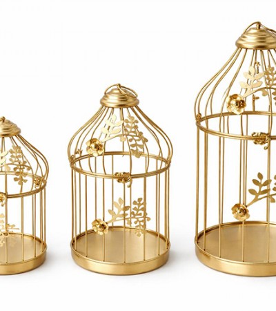 Dekoratif Gold Metal 3'lü Kafes Mumluk Seti